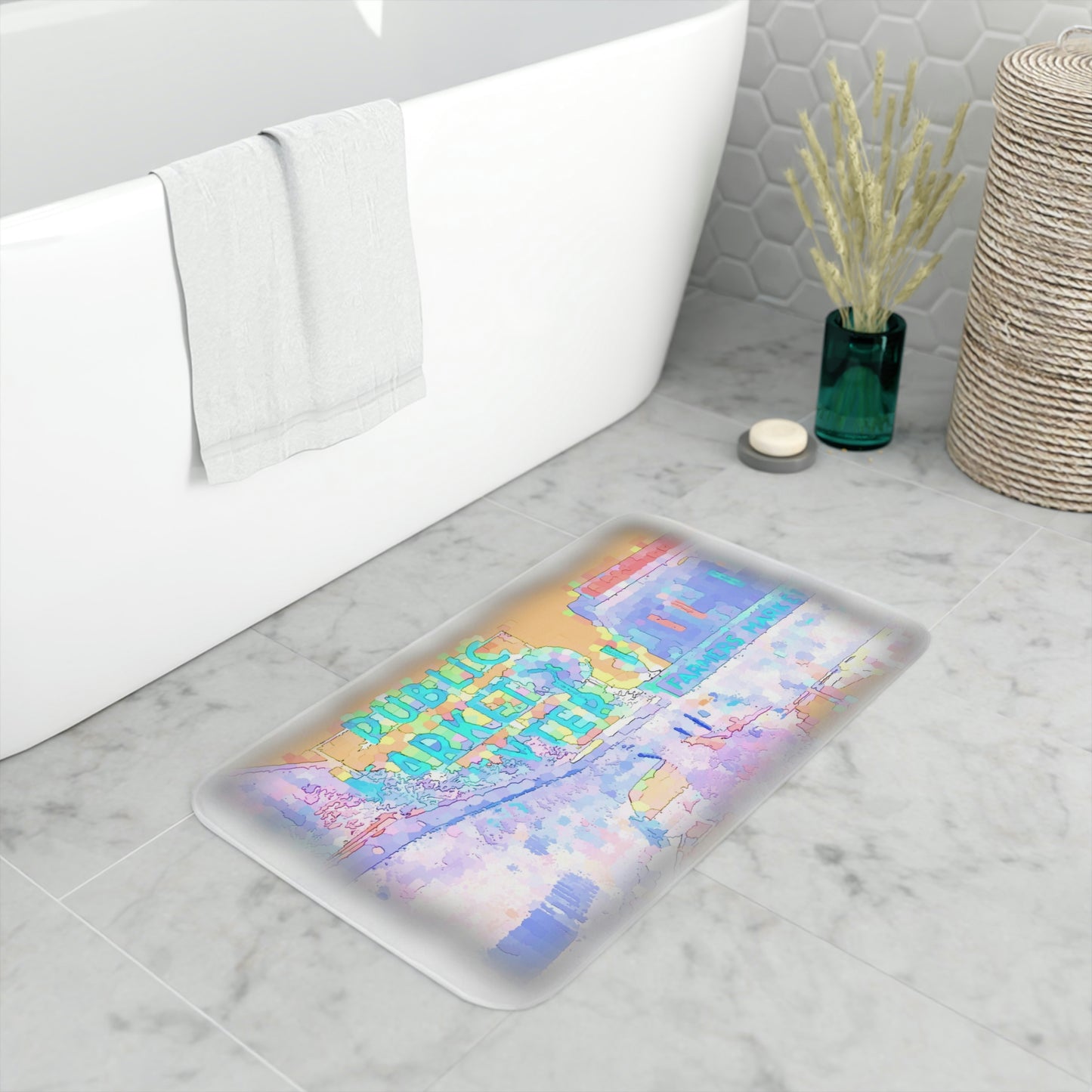Memory Foam Bath Mat ... 'A Public Market Made World Famous ... Sleepless-In-Seatle' ... "Pike Place Market_1"