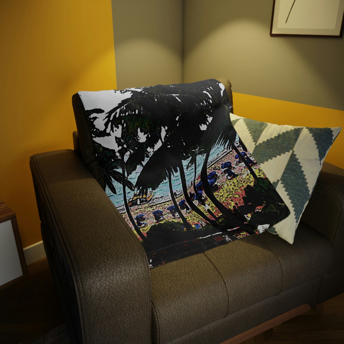 Plush Fleece Blanket ... "A Beautiful Beach Amongst The Palms" ... The Outrigger Waikiki, Honolulu, Oahu ... Original Works ...
