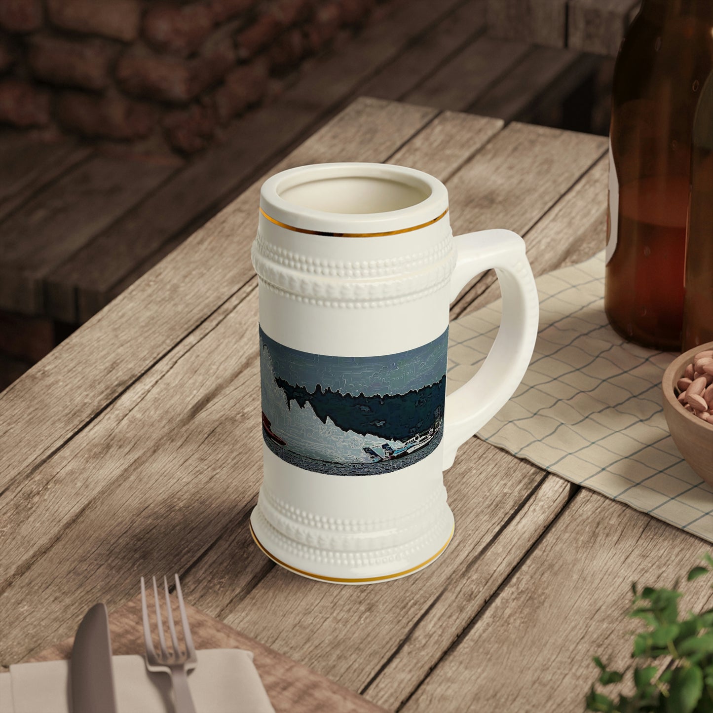 Beer Stein Mug ... Seattle Columbia Cup On Lake Washington ... "Dave Wilcox Heads For The Win" ... Associate Gift-Photo ... Original Works ...