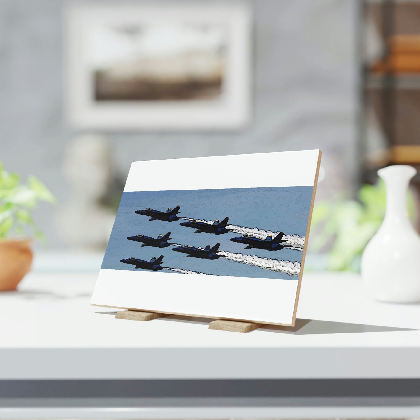 Ceramic Photo Tile ... Seattle Seafair ..."Blue Angels Run Over Lake Washington" ... Circa Mid 1980's ... Dr FJ Holt ... Original Works ...