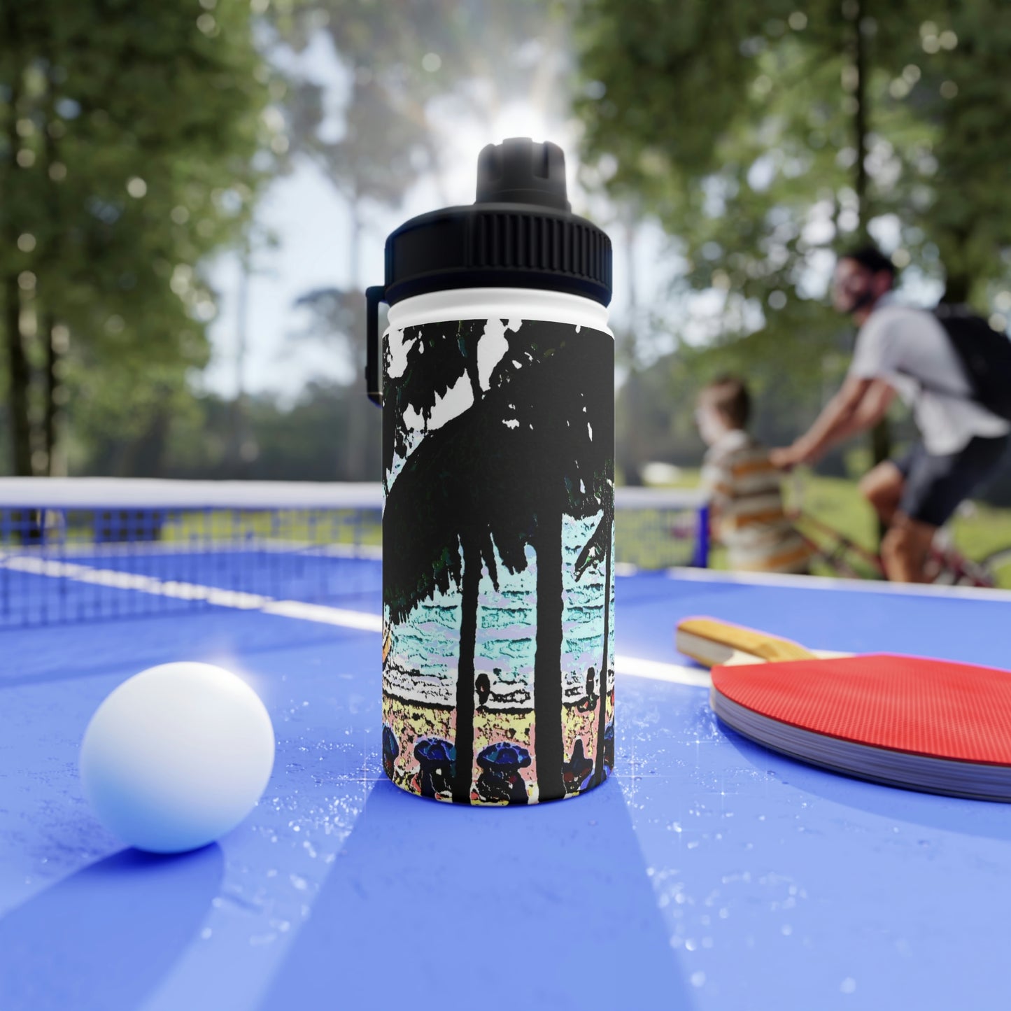 Stainless Steel Water Bottle, Sports Lid ... "A Beautiful Beach Amongst The Palms" ... The Outrigger Waikiki, Honolulu, Oahu ... Original Works ...