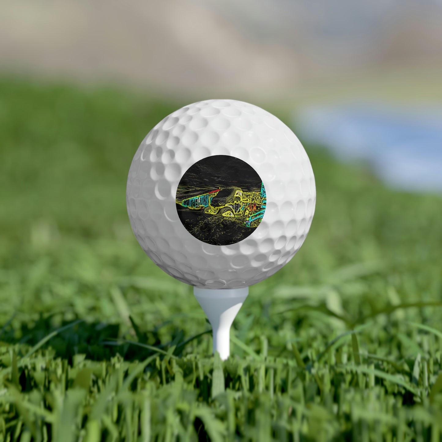 Golf Balls, 6pcs ... "Snow Vehicle In Snow Storm At-Rest" ... Circa 12Mar23 ... Central Idaho ... 18-Hours Rendering Time: Original Works ...