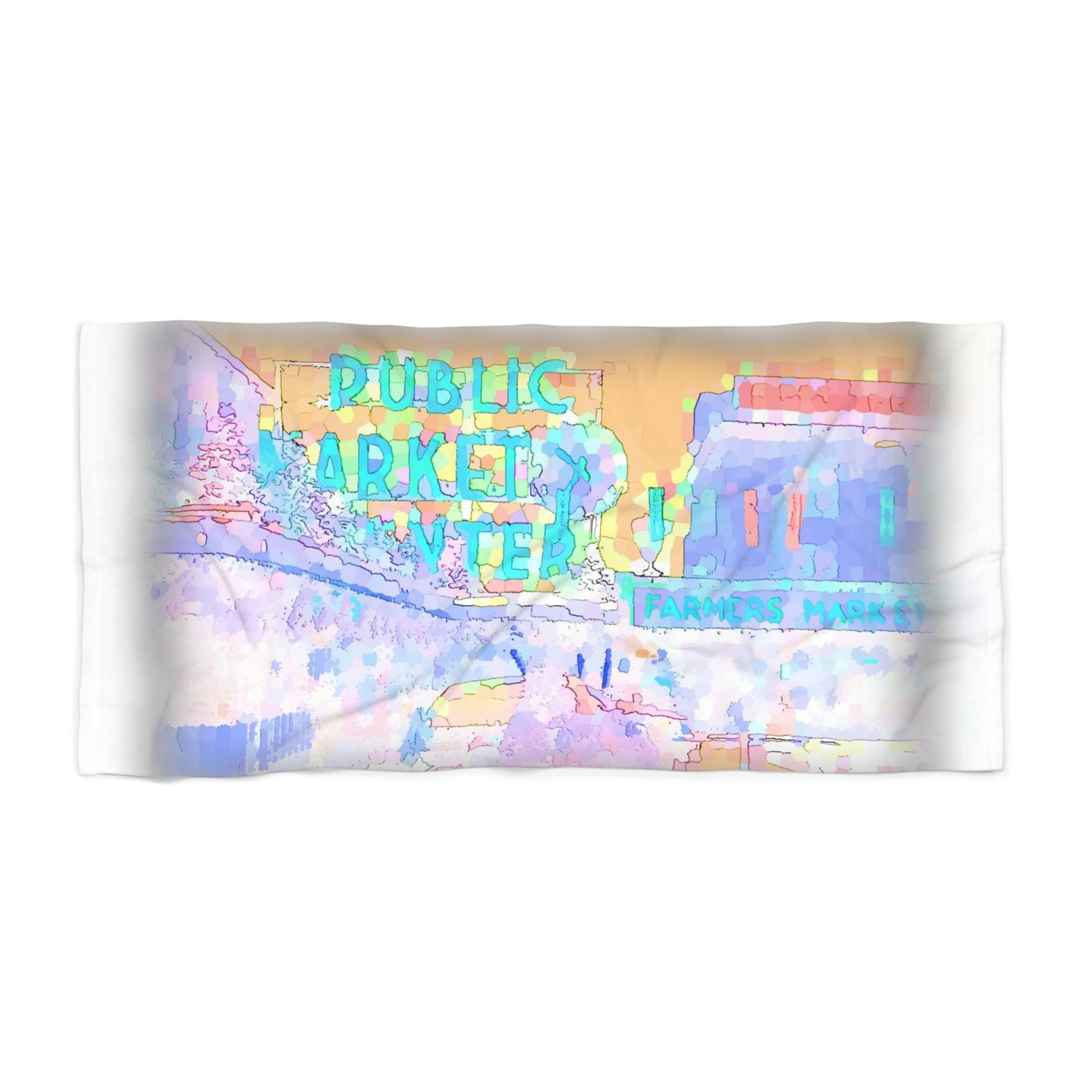 Beach Towel ... Spun Polyester Square Pillow ... 'A Public Market Made World Famous ... Sleepless-In-Seatle' ... "Pike Place Market" ...