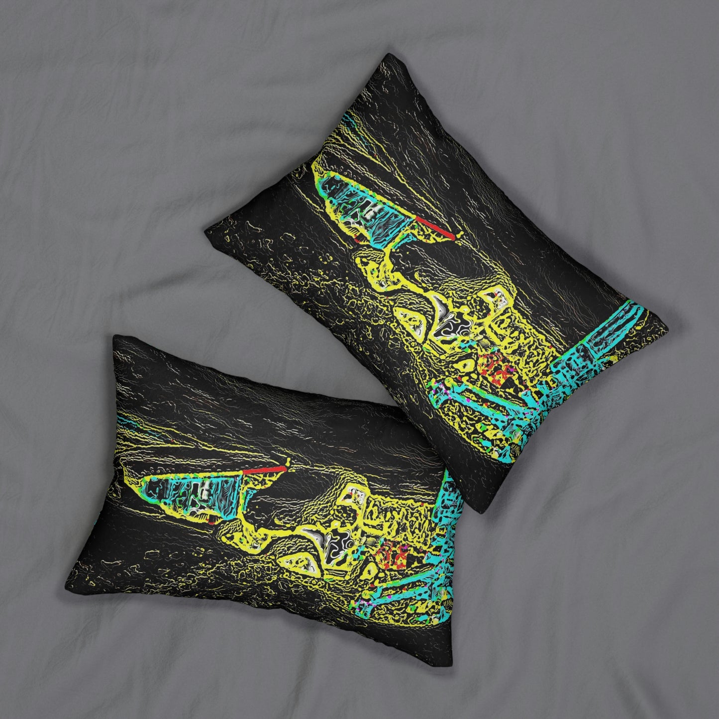 Spun Polyester Lumbar Pillow ... "Snow Vehicle In Snow Storm At-Rest" ... Circa 12Mar23 ... Central Idaho ... 18-Hours Rendering Time: Original Works ...