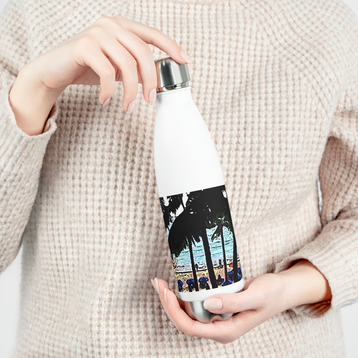20oz Insulated Bottle ... "A Beautiful Beach Amongst The Palms" ... The Outrigger Waikiki, Honolulu, Oahu ... Original Works ...