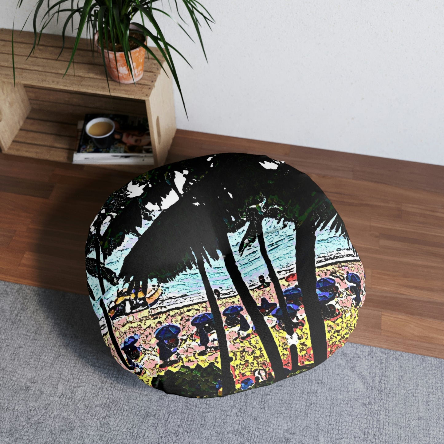 Tufted Floor Pillow, Round ... "A Beautiful Beach Amongst The Palms" ... The Outrigger Waikiki, Honolulu, Oahu ... Original Works ...
