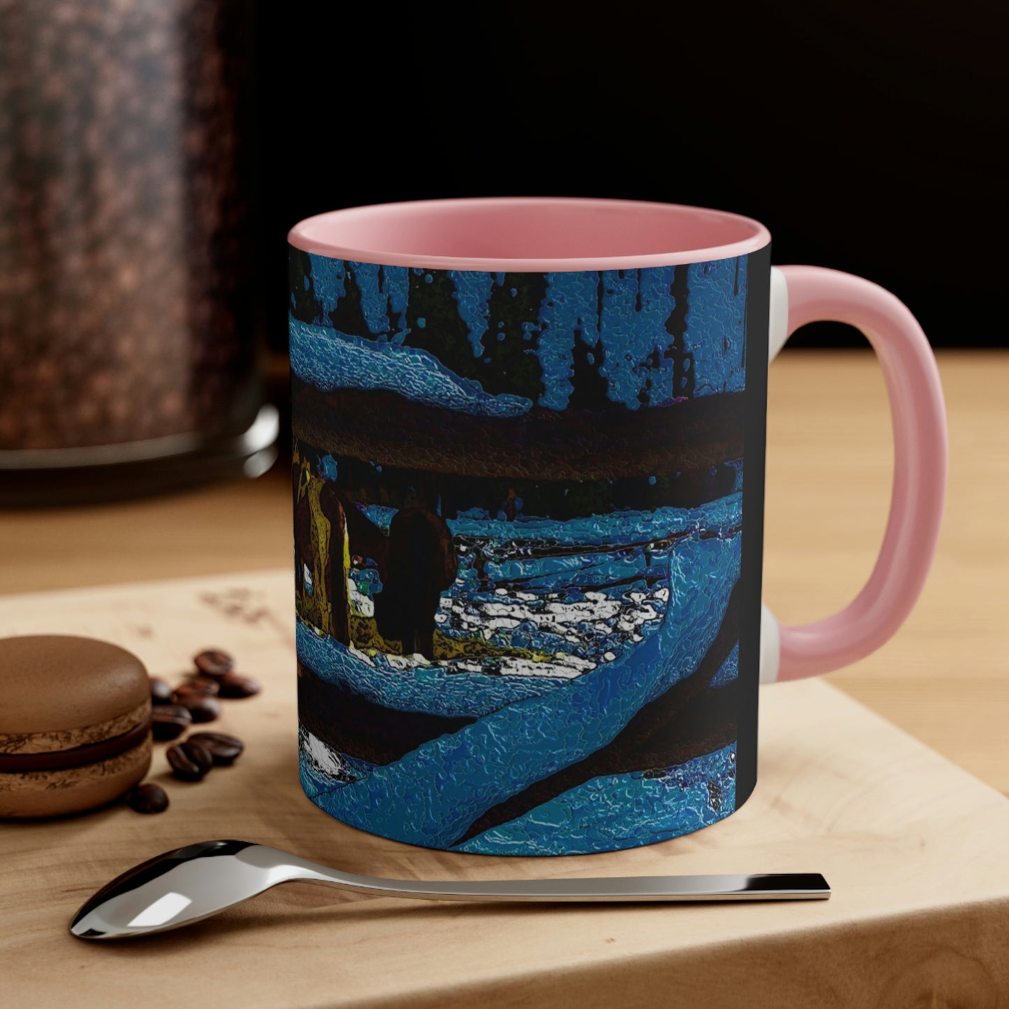 Accent Coffee Mug, 11oz ... A Horse ... A Saddle ... Foraging Through The Snow ... An_Asses 'Cry' ... Central Idaho, November 2022 ... Original Works ...