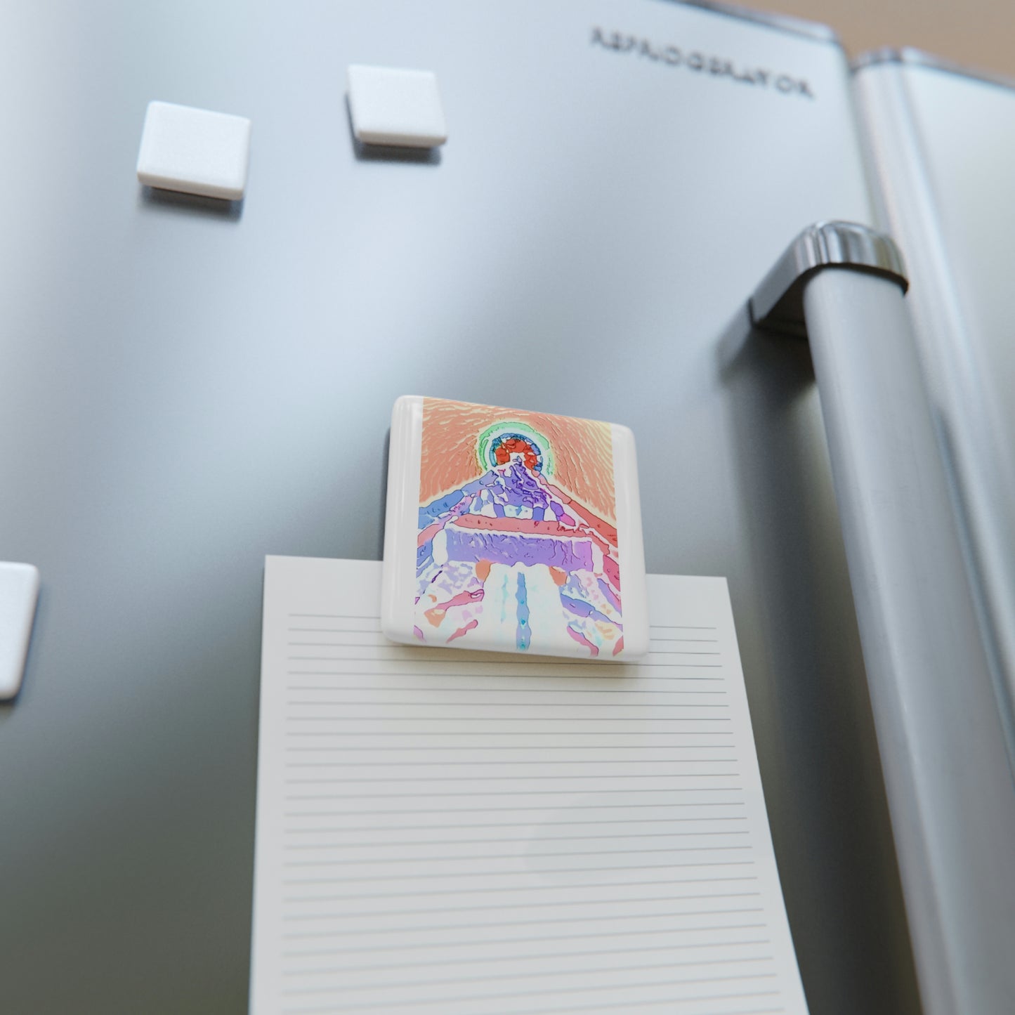 Porcelain Magnet, Square ... "Seattle's World Fair" ... Below Space Needle 'Looking Up' ... On A Very Rainy Morning (Father's Family Photo). ... Original ...