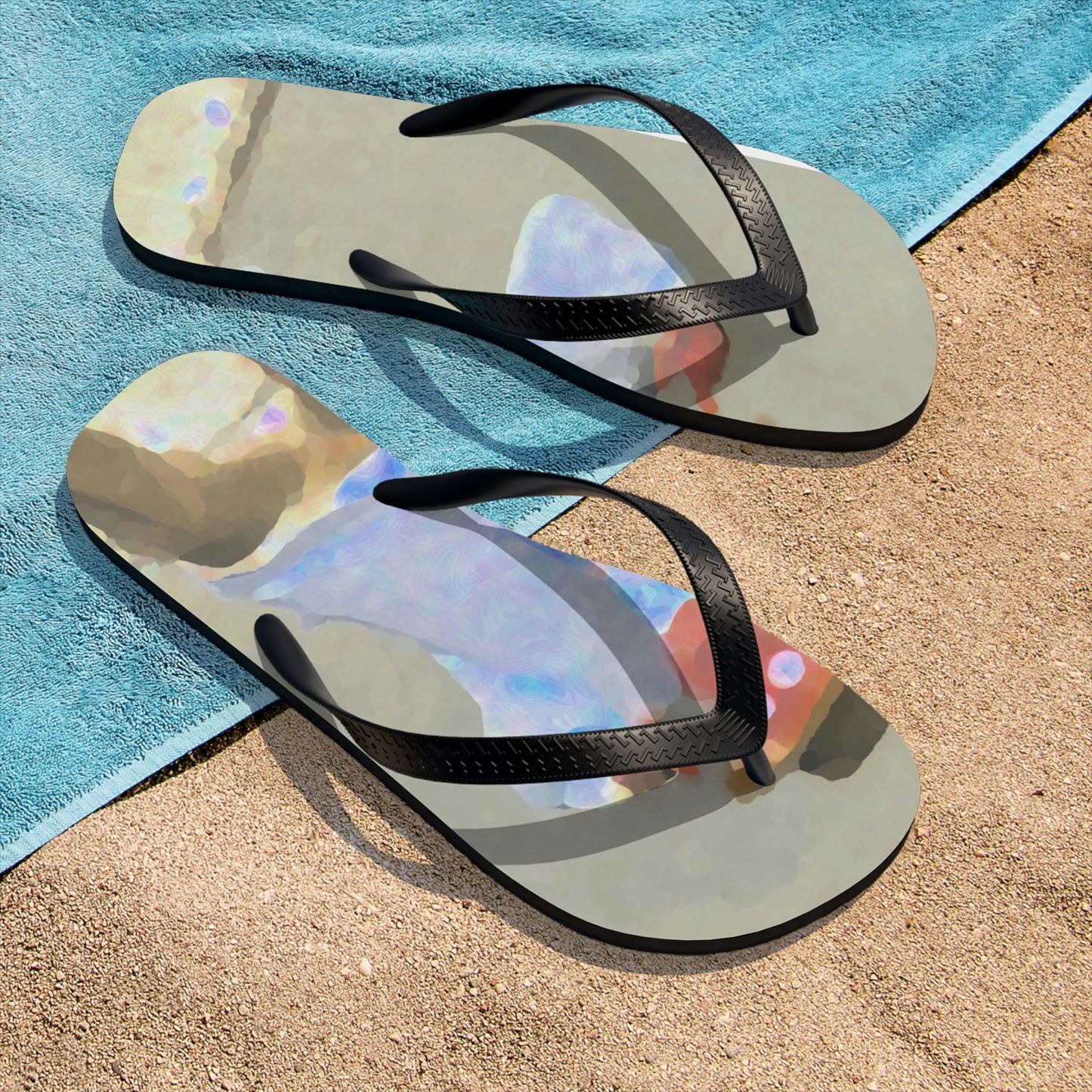 Unisex Flip-Flops ... "Here's To You Friends & Associates" ... Geting-Er-Done ... Idaho / Washington Border (Lewiston, ID - Clarkston, WA) ... Original Works: Rendering Time: 8 Hours ...