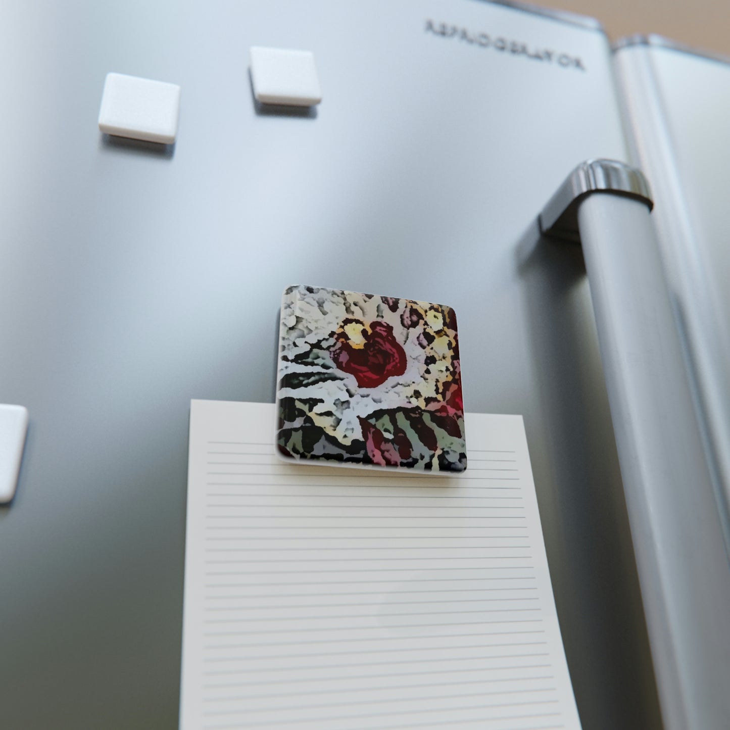Porcelain Magnet, Square ... "A Friendly Flower" ... Pointsettia 'Pointing' ... Original Works ... (Supplied Photograph) ...