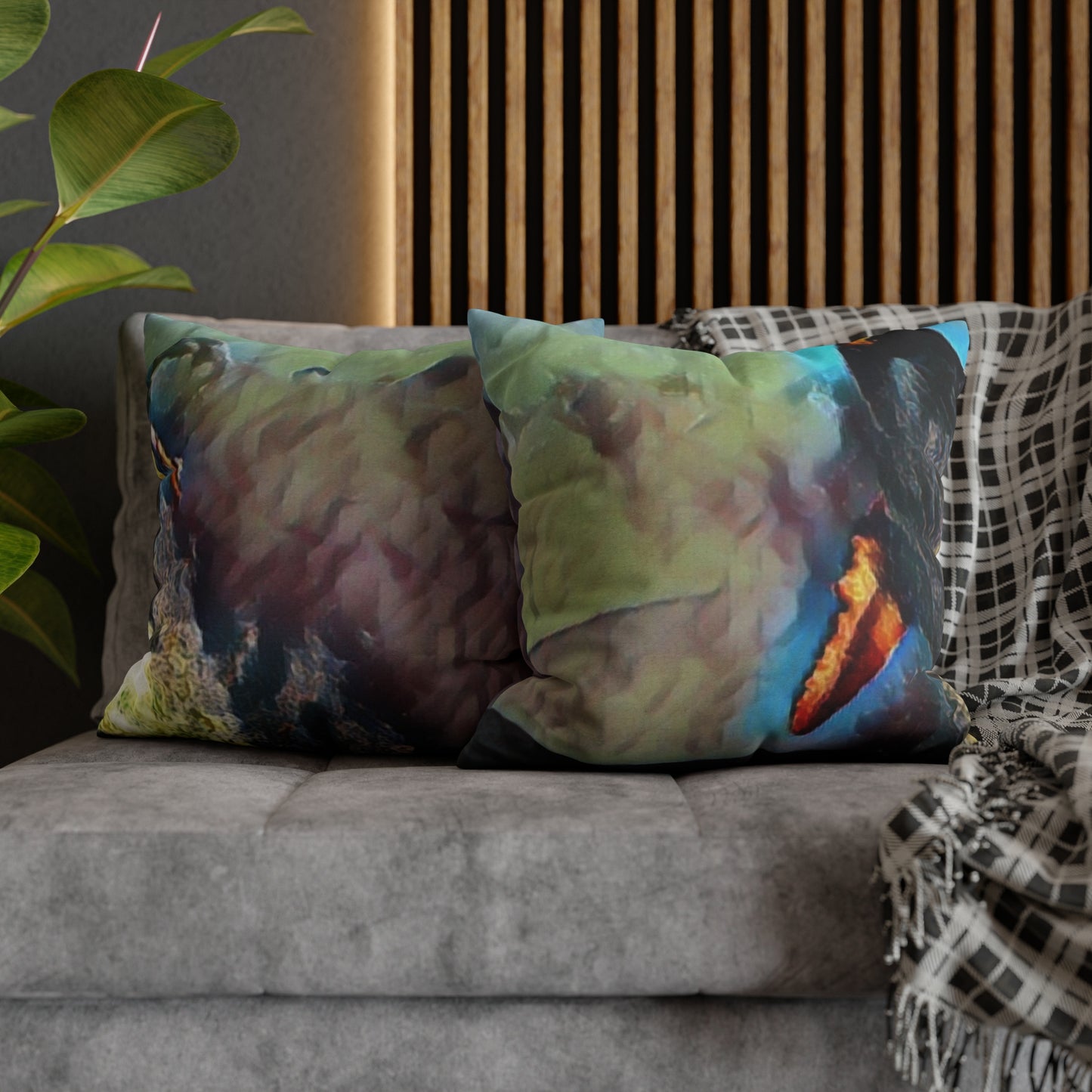 Spun Polyester Square Pillow Case ... An Extraordinary Humpback Breach ... 'With Explosive Energy' ... Family Archives (KPH) ... Circa: 21st Century. Maui, HI ... Original Works ...