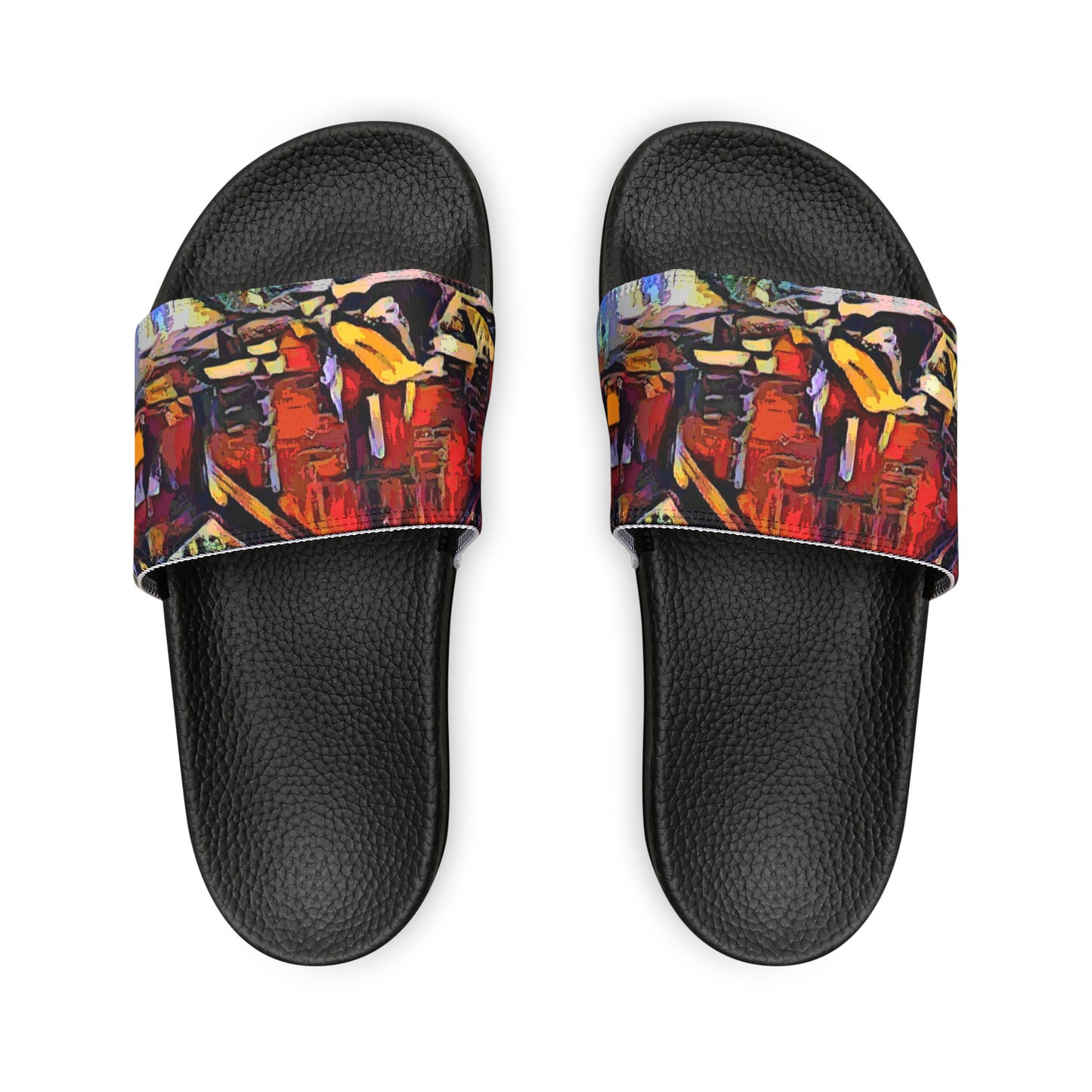 Men's PU Slide Sandals ... A Very Abstract "Mountain Winter Scene" ... Original Works. Copyright Phot's Photo_LODA: Les Objets D'Art. December 2023 ...