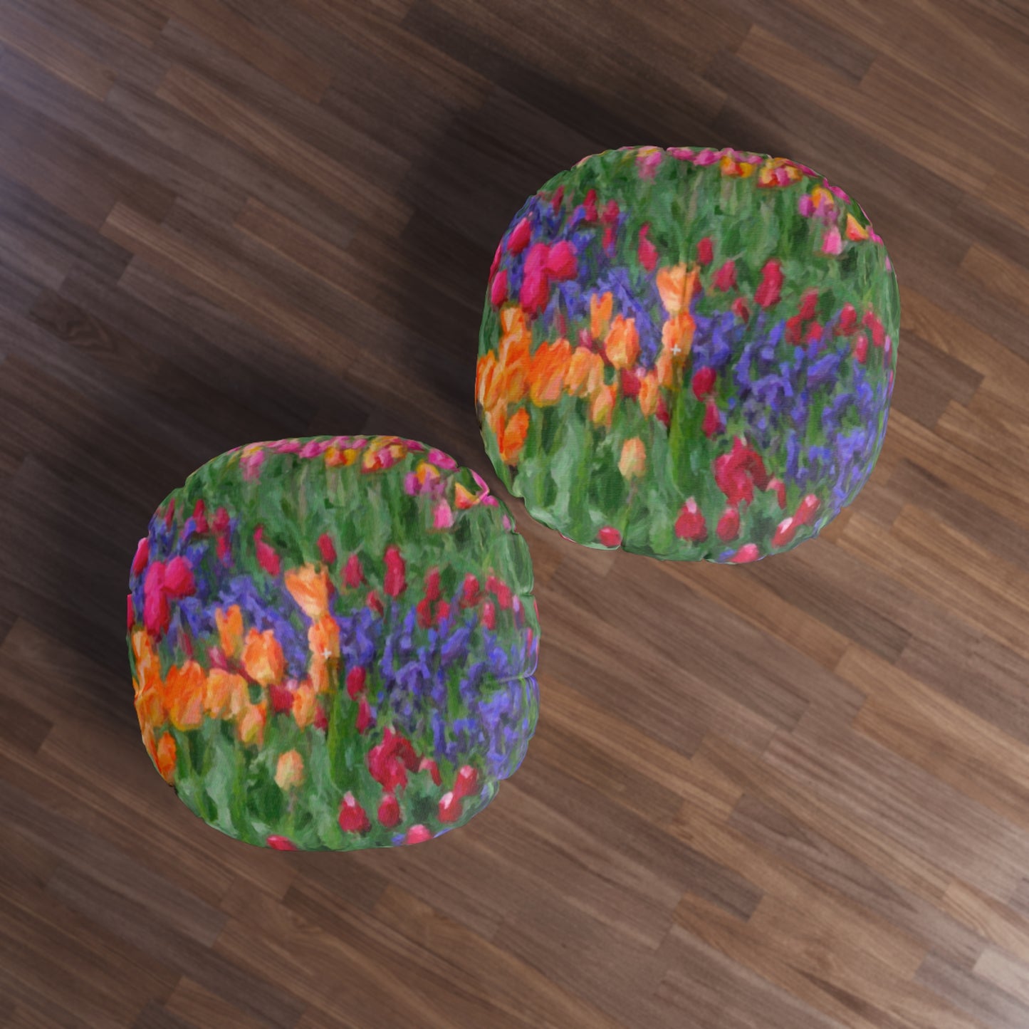 Tufted Floor Pillow, Round ... Skagit Valley Tulips ... Skagit Valley, Washington ... Family Archives ... Original Works ... Circa 1980's ...