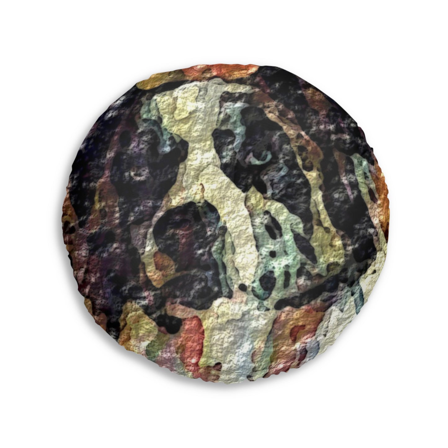 Tufted Floor Pillow, Round ... Ozzy-Hippensteel ... "Don't Cry Now ... Dry-Your-Eyes ... On-The-Wind". Original Works. May 2023.