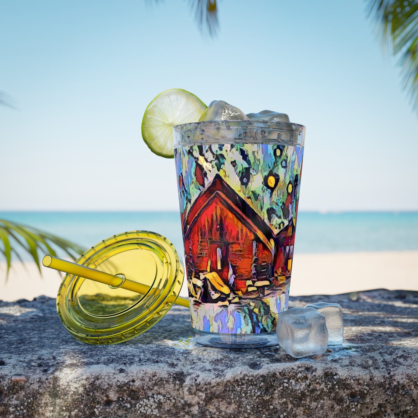 Sunsplash Tumbler with Straw, 16oz ... A Very Abstract "Mountain Winter Scene" ... Original Works. Copyright Phot's Photo_LODA: Les Objets D'Art. December 2023 ...