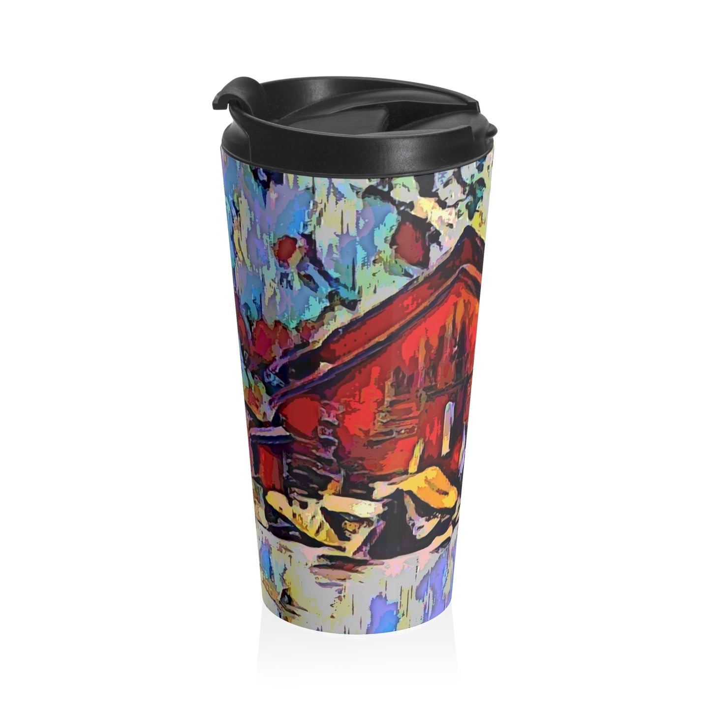 Stainless Steel Travel Mug ... A Very Abstract "Mountain Winter Scene" ... Original Works. Copyright Phot's Photo_LODA: Les Objets D'Art. December 2023 ...