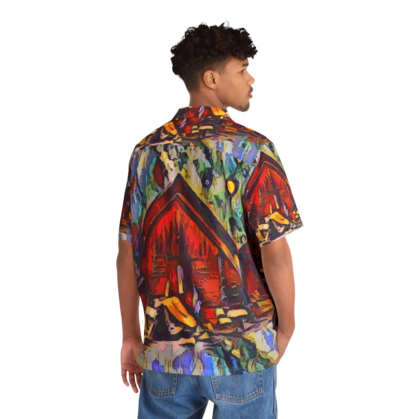 Men's Hawaiian Shirt (AOP) ... A Very Abstract "Mountain Winter Scene" ... Original Works. Copyright Phot's Photo_LODA: Les Objets D'Art. December 2023 ...