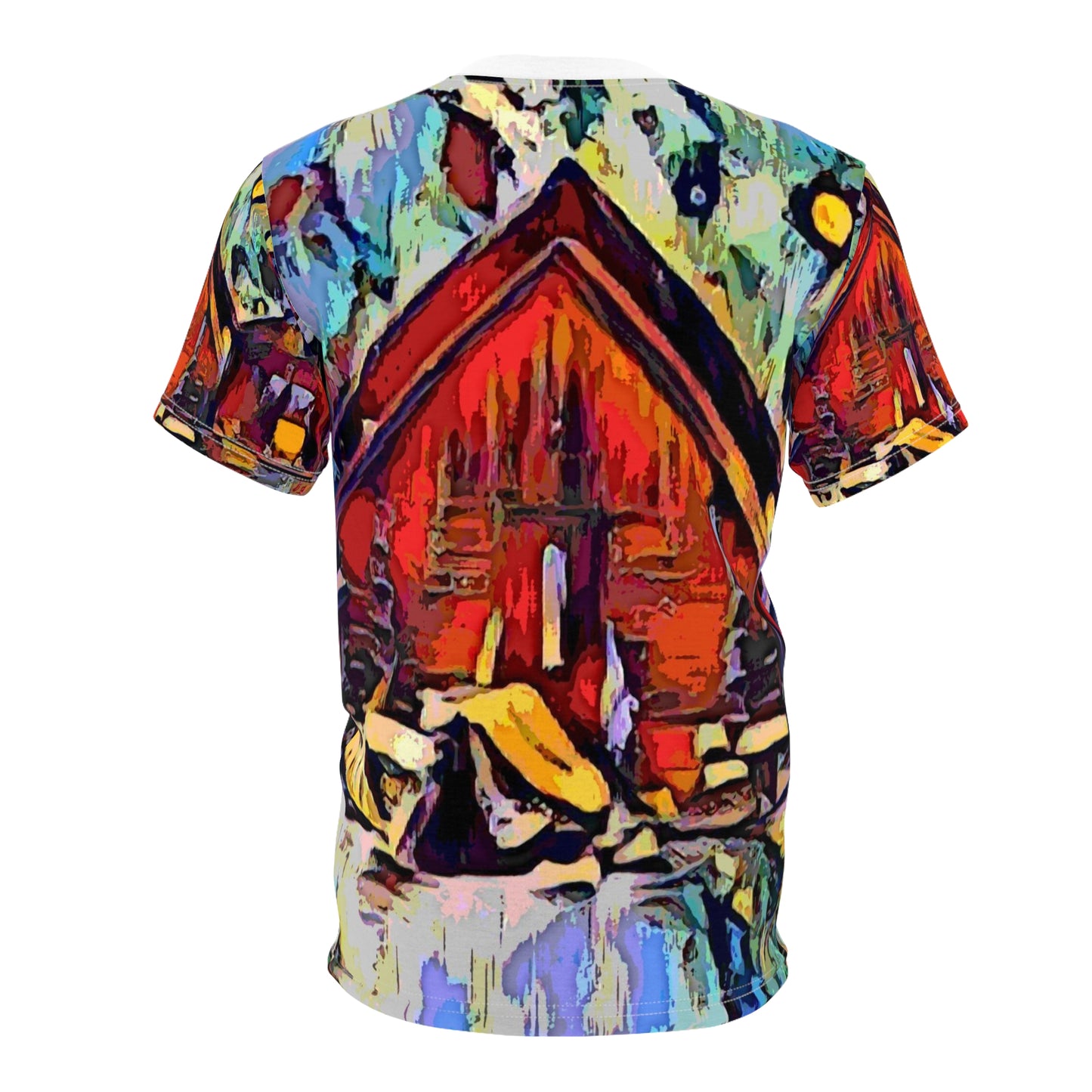 Unisex Cut & Sew Tee (AOP) ... A Very Abstract "Mountain Winter Scene" ... Original Works. Copyright Phot's Photo_LODA: Les Objets D'Art. December 2023 ...