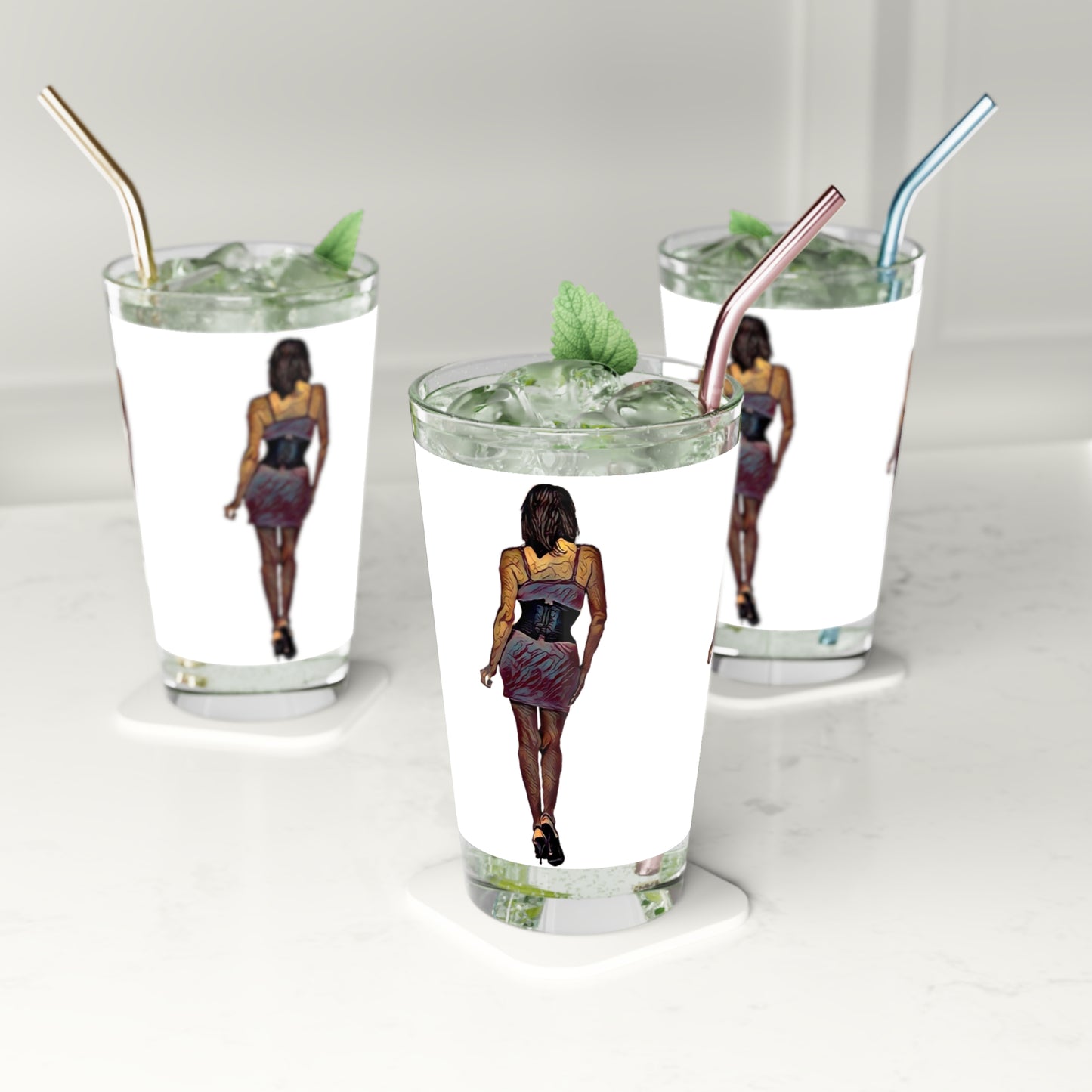 Pint Glass, 16oz ...  I'll Walk 'A-Hundred-Miles' In Stilettos ... Original Works ... June 2023. Central Idaho, USA ...