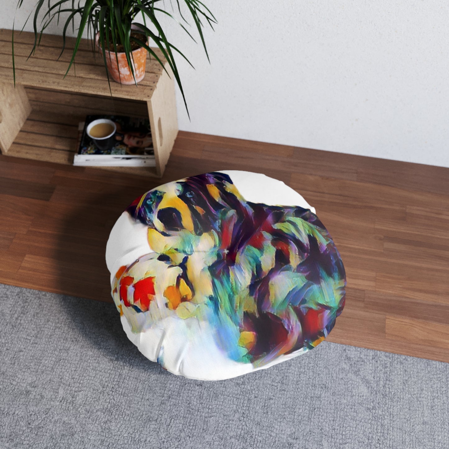 Tufted Floor Pillow, Round ... Ozzy-Hippensteel ... "Don't Cry Now ... Dry-Your-Eyes ... On-The-Wind". Original Works. May 2023.