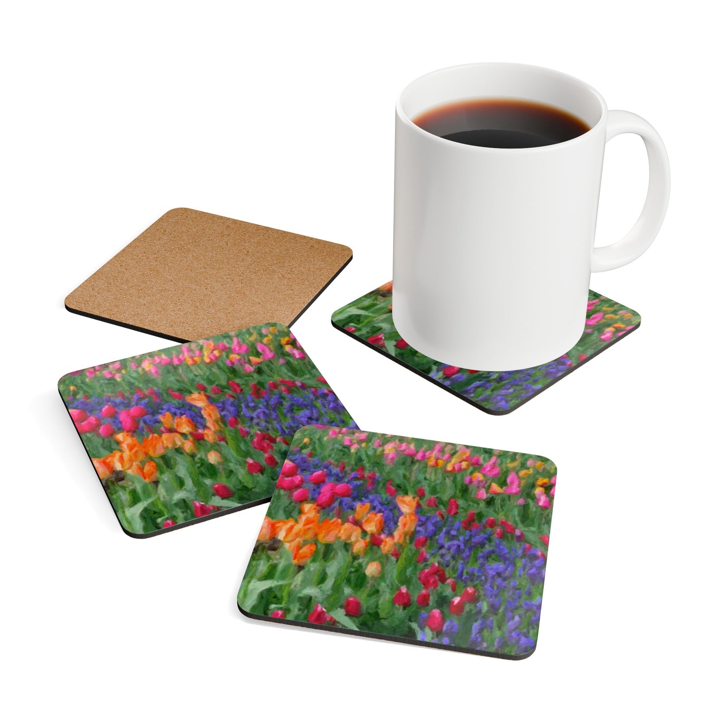 Corkwood Coaster Set ... Skagit Valley Tulips ... Skagit Valley, Washington ... Family Archives ... Original Works ... Circa 1980's ...