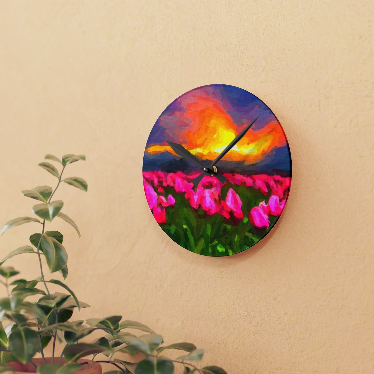 Acrylic Wall Clock ... Skagit Valley Tulips ... Skagit Valley, Washington ... Family Archives ... Original Works ... Circa 1980's ...