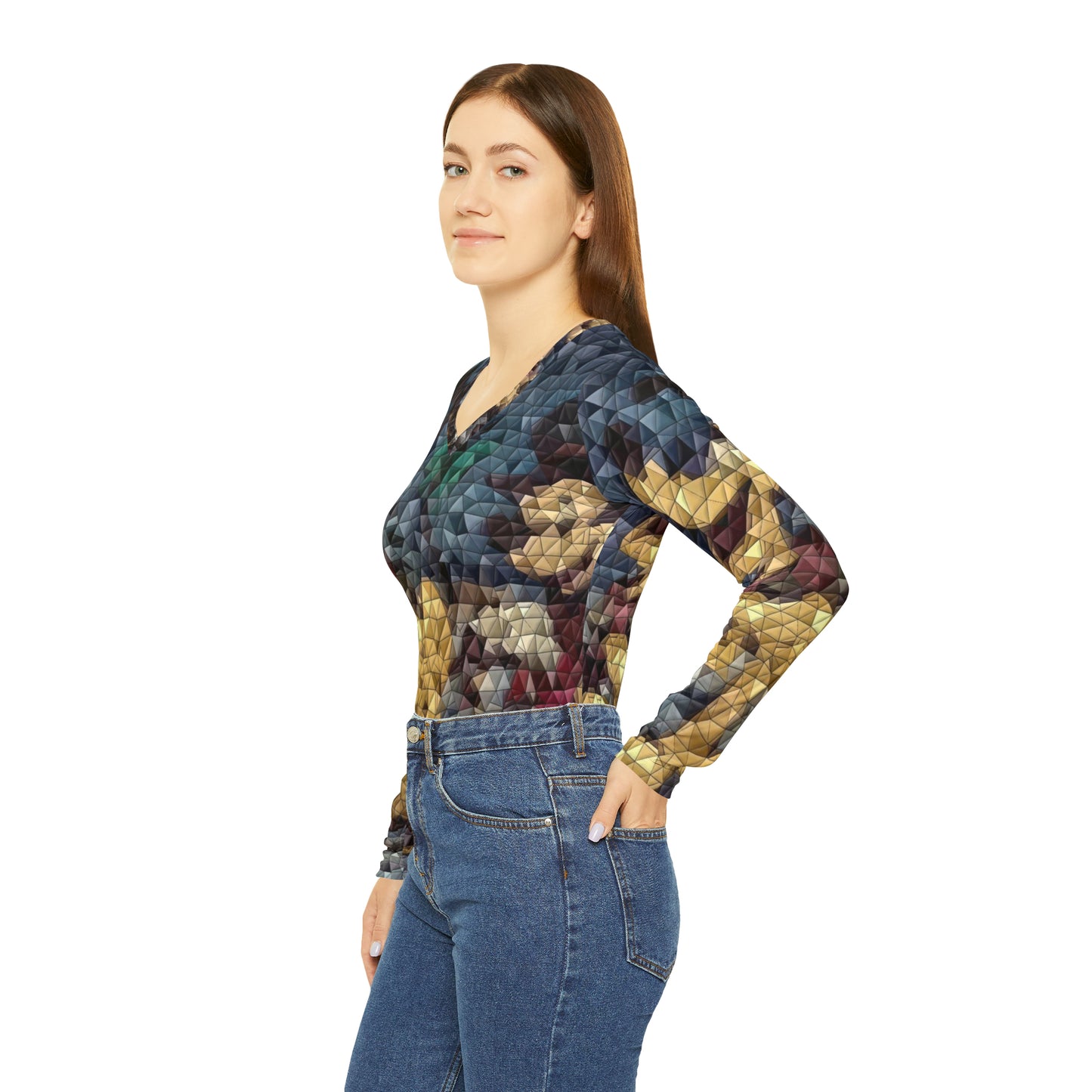 Women's Long Sleeve V-neck Shirt (AOP) ... Mickey_N_Minnie Mouse & Pluto ... "A Winter Sleigh Ride" ... Original Works. Winter 2023 ...