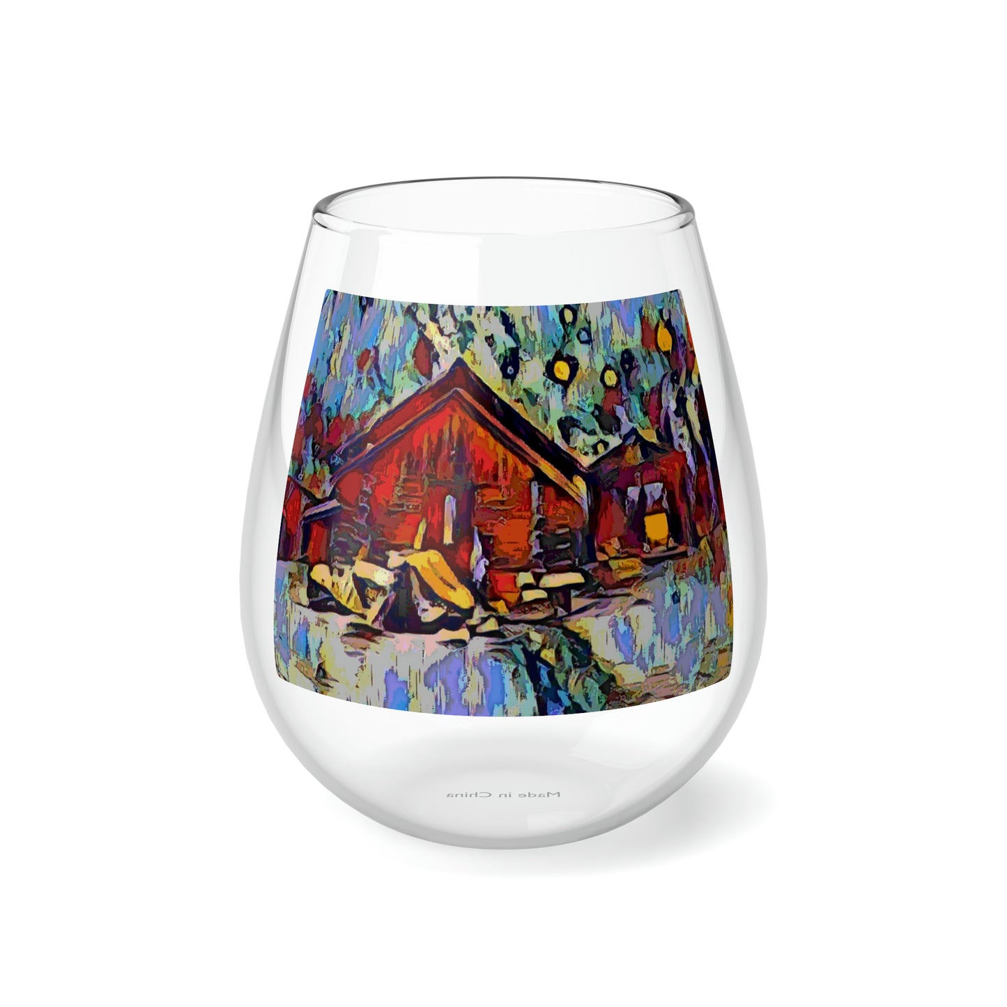 Stemless Wine Glass, 11.75oz ... A Very Abstract "Mountain Winter Scene" ... Original Works. Copyright Phot's Photo_LODA: Les Objets D'Art. December 2023 ...