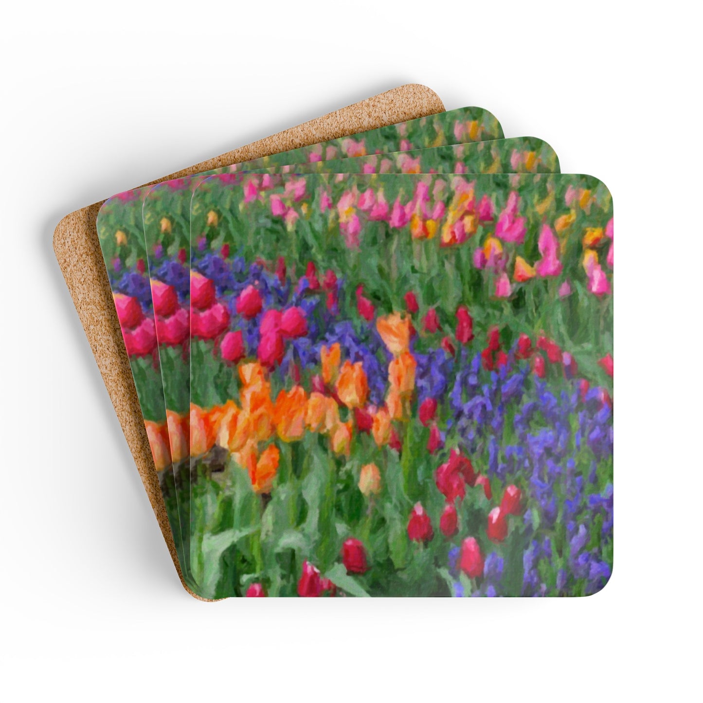 Corkwood Coaster Set ... Skagit Valley Tulips ... Skagit Valley, Washington ... Family Archives ... Original Works ... Circa 1980's ...