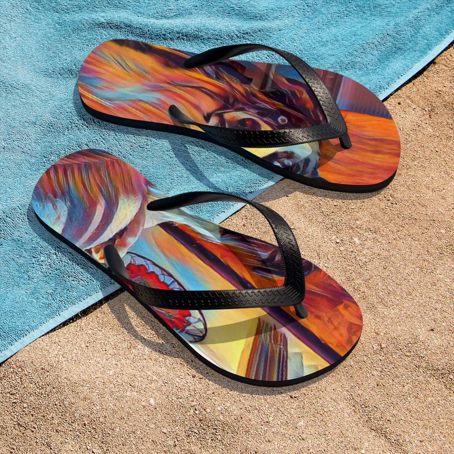 Unisex Flip-Flops ... Ozzy-Hippensteel ... "Don't Cry Now ... Dry-Your_Eyes ... On The Wind". Oriignal Works. May 2023.