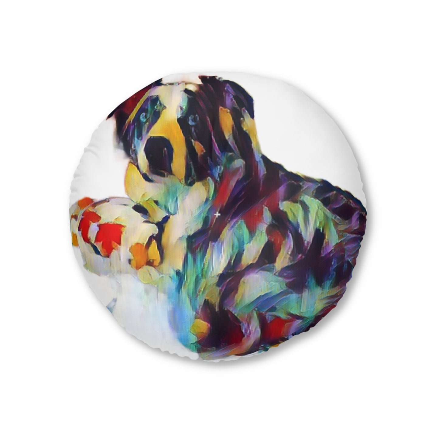 Tufted Floor Pillow, Round ... Ozzy-Hippensteel ... "Don't Cry Now ... Dry-Your-Eyes ... On-The-Wind". Original Works. May 2023.