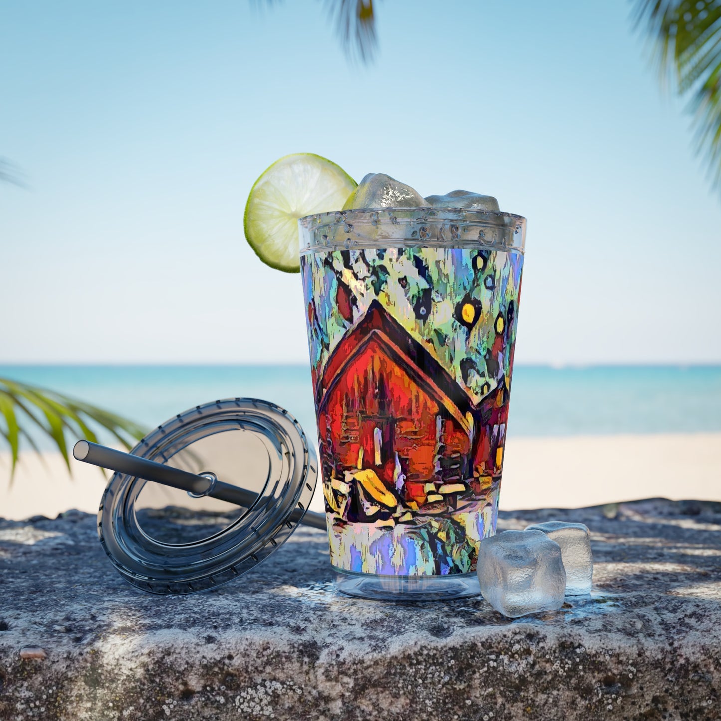 Sunsplash Tumbler with Straw, 16oz ... A Very Abstract "Mountain Winter Scene" ... Original Works. Copyright Phot's Photo_LODA: Les Objets D'Art. December 2023 ...