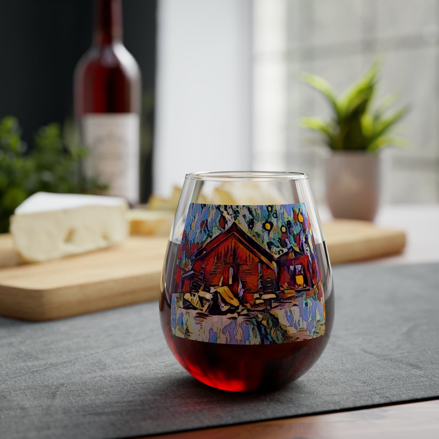 Stemless Wine Glass, 11.75oz ... A Very Abstract "Mountain Winter Scene" ... Original Works. Copyright Phot's Photo_LODA: Les Objets D'Art. December 2023 ...