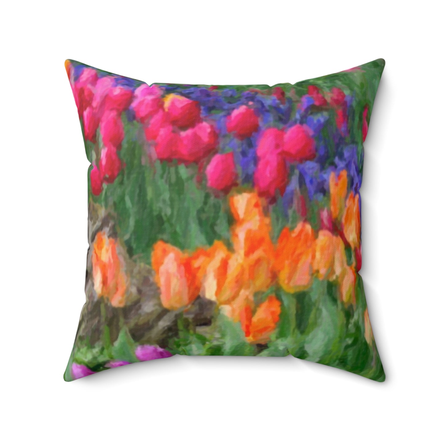 Spun Polyester Square Pillow ...Skagit Valley Tulips ... Skagit Valley, Washington ... Family Archives ... Original Works ... Circa 1980's ...