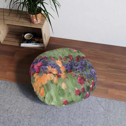 Tufted Floor Pillow, Round ... Skagit Valley Tulips ... Skagit Valley, Washington ... Family Archives ... Original Works ... Circa 1980's ...