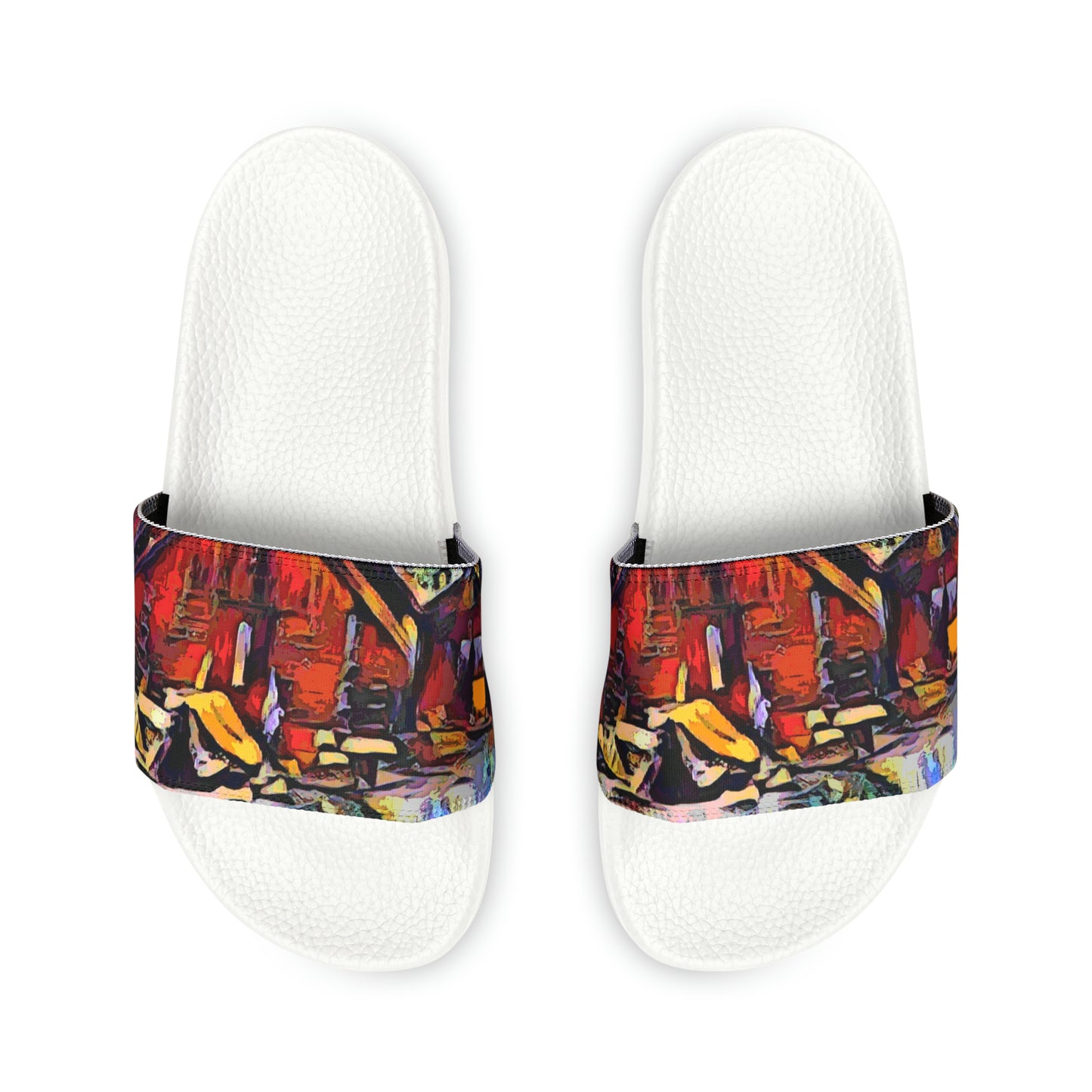 Women's PU Slide Sandals ... A Very Abstract "Mountain Winter Scene" ... Original Works. Copyright Phot's Photo_LODA: Les Objets D'Art. December 2023 ...