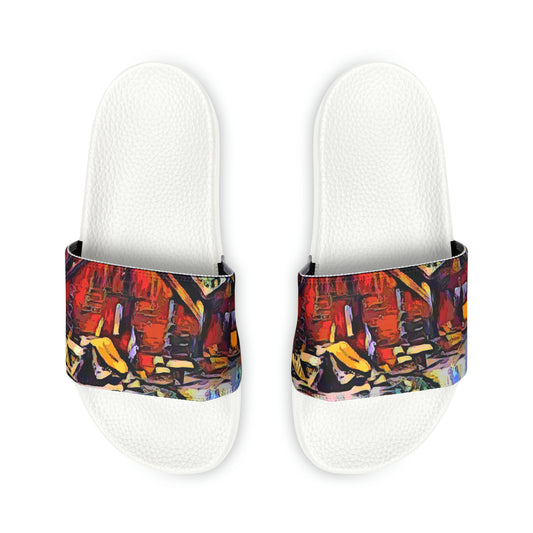 Women's PU Slide Sandals ... A Very Abstract "Mountain Winter Scene" ... Original Works. Copyright Phot's Photo_LODA: Les Objets D'Art. December 2023 ...