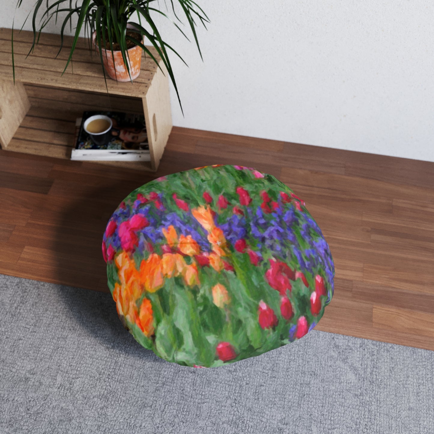 Tufted Floor Pillow, Round ... Skagit Valley Tulips ... Skagit Valley, Washington ... Family Archives ... Original Works ... Circa 1980's ...