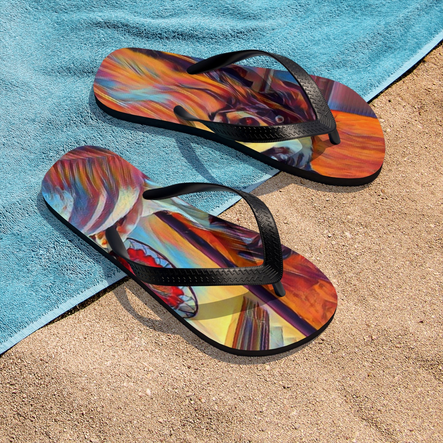 Unisex Flip-Flops ... Ozzy-Hippensteel ... "Don't Cry Now ... Dry-Your_Eyes ... On The Wind". Oriignal Works. May 2023.