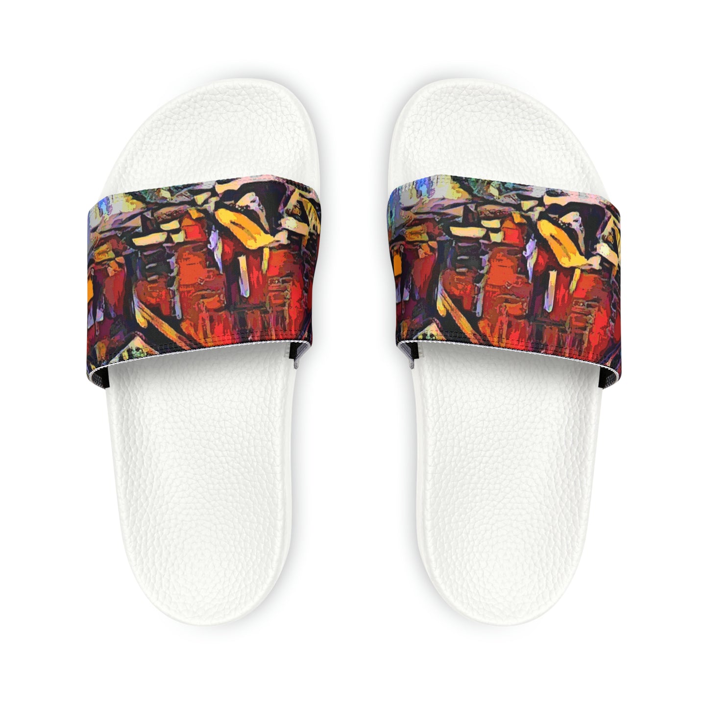 Men's PU Slide Sandals ... A Very Abstract "Mountain Winter Scene" ... Original Works. Copyright Phot's Photo_LODA: Les Objets D'Art. December 2023 ...