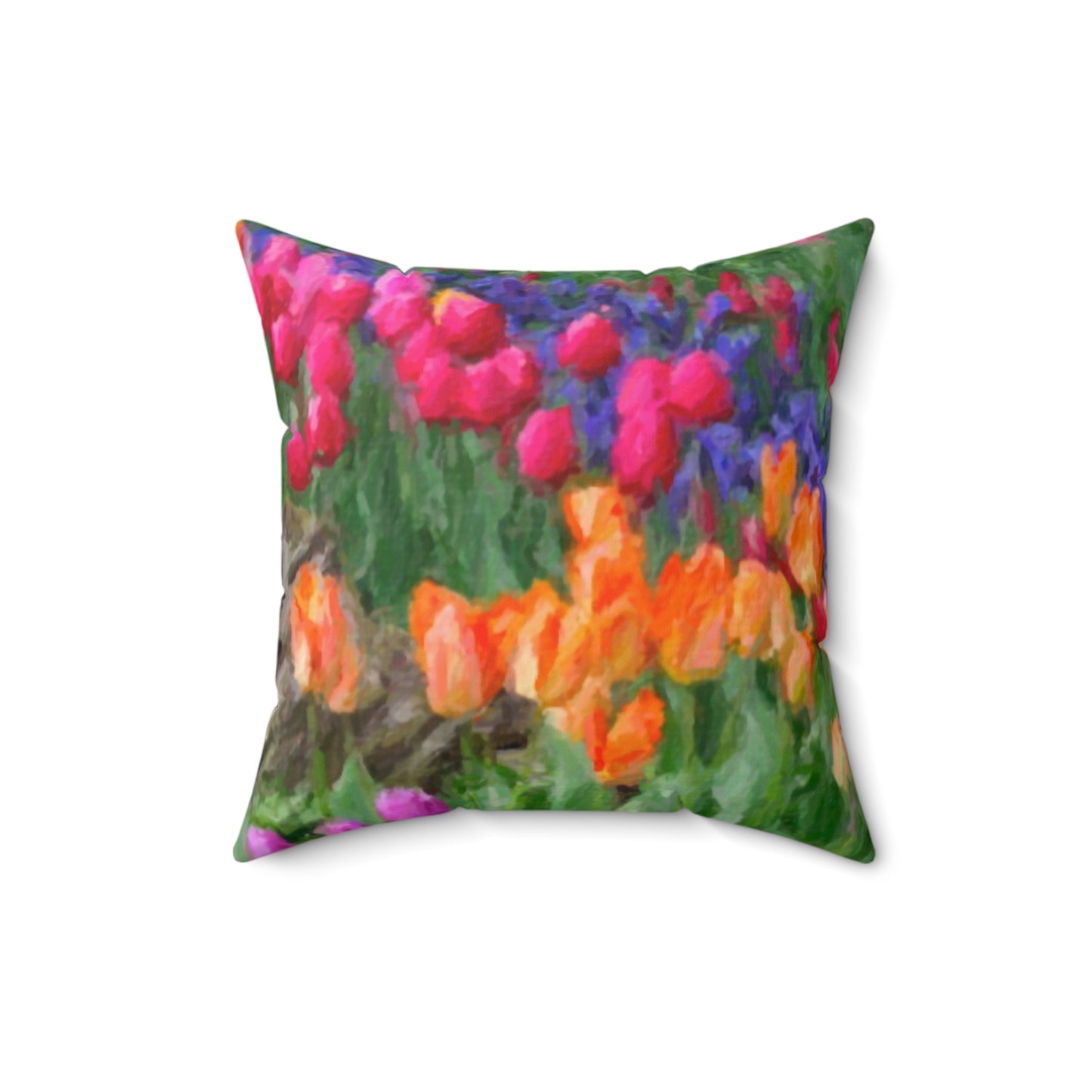 Spun Polyester Square Pillow ...Skagit Valley Tulips ... Skagit Valley, Washington ... Family Archives ... Original Works ... Circa 1980's ...