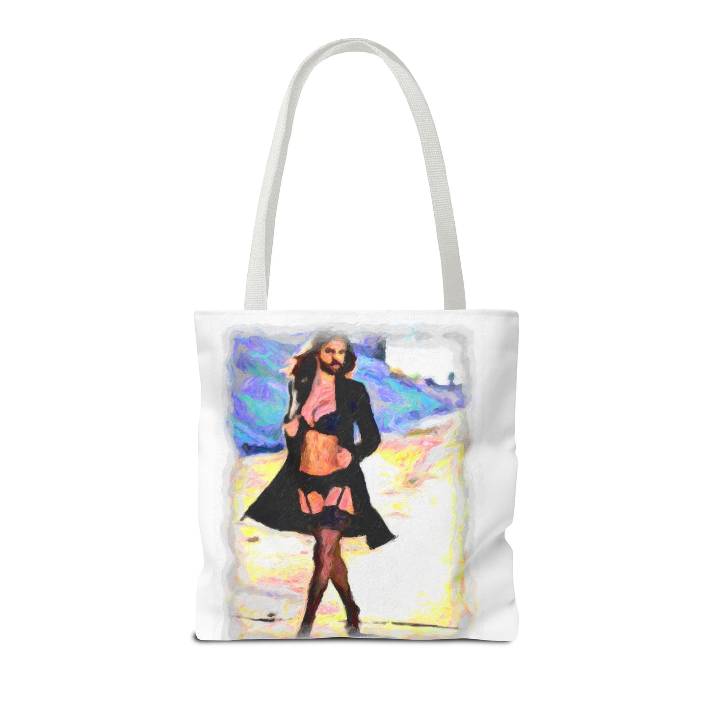 Tote Bag (AOP) ... The Low Spark of High_HEELED_Boys ... 'Garterbelt & Bra Inclusive!' ... Original Works ...