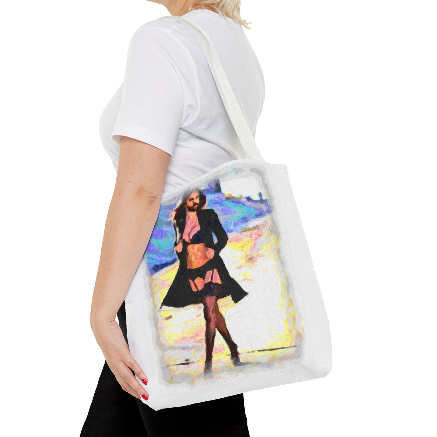 Tote Bag (AOP) ... The Low Spark of High_HEELED_Boys ... 'Garterbelt & Bra Inclusive!' ... Original Works ...