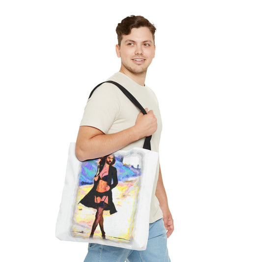 Tote Bag (AOP) ... The Low Spark of High_HEELED_Boys ... 'Garterbelt & Bra Inclusive!' ... Original Works ...