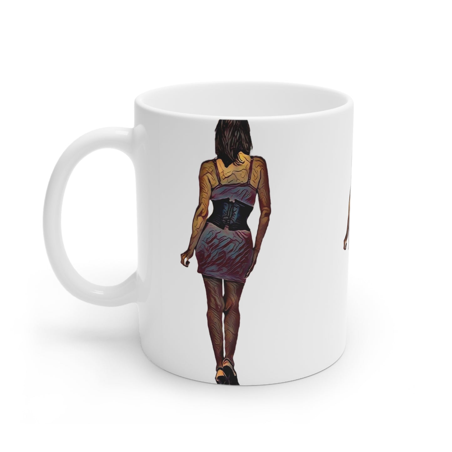 White Ceramic Mug, 11oz and 15oz ...  I'll Walk 'A-Hundred-Miles' In Stilettos ... Original Works ... June 2023. Central Idaho, USA ...