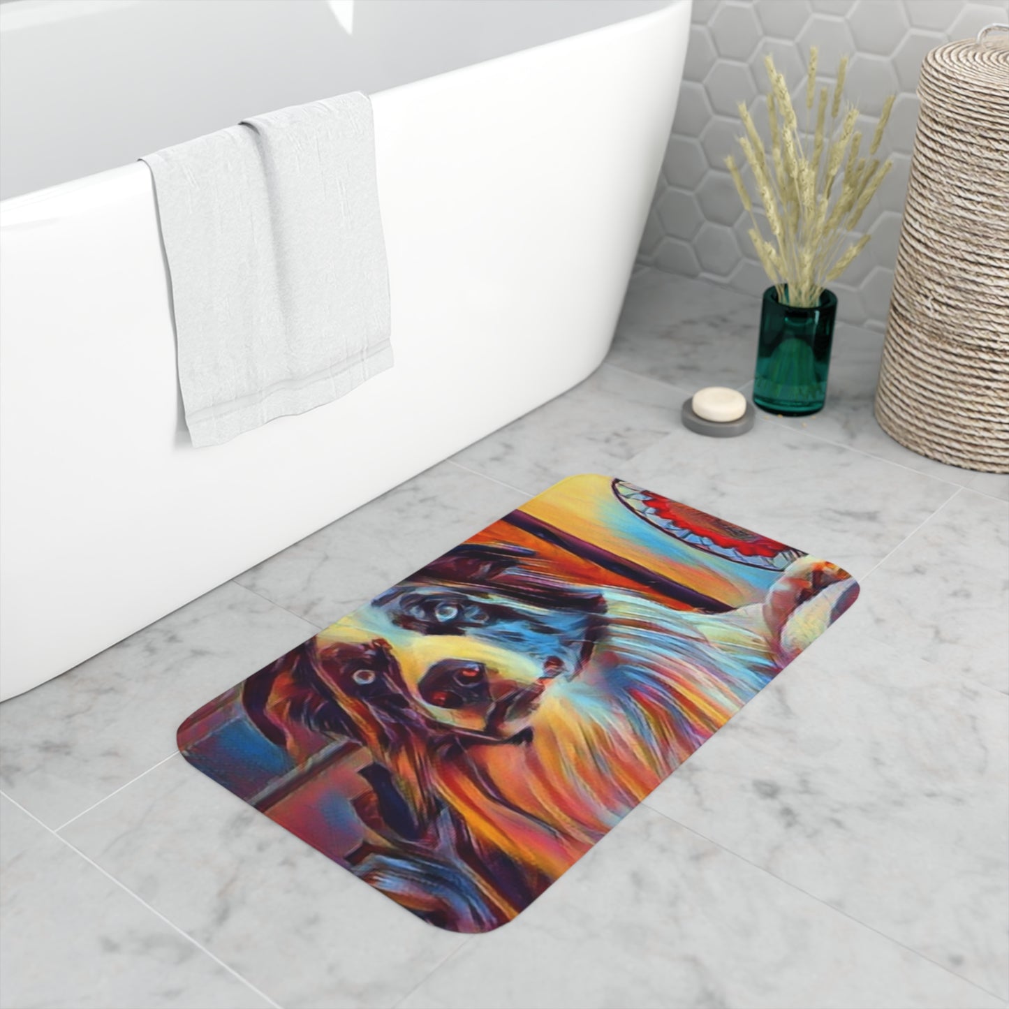 Memory Foam Bath Mat ... Ozzy-Hippensteel ... "Don't Cry Now ... Dry-Your-Eyes ... On-The-Wind". Original Works. May 2023.