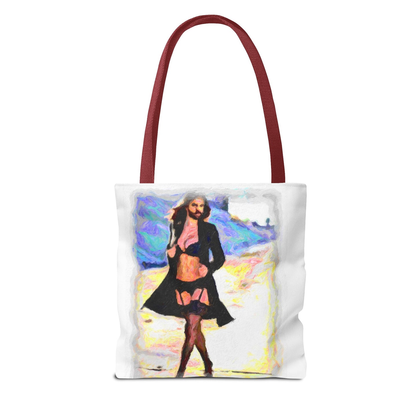 Tote Bag (AOP) ... The Low Spark of High_HEELED_Boys ... 'Garterbelt & Bra Inclusive!' ... Original Works ...