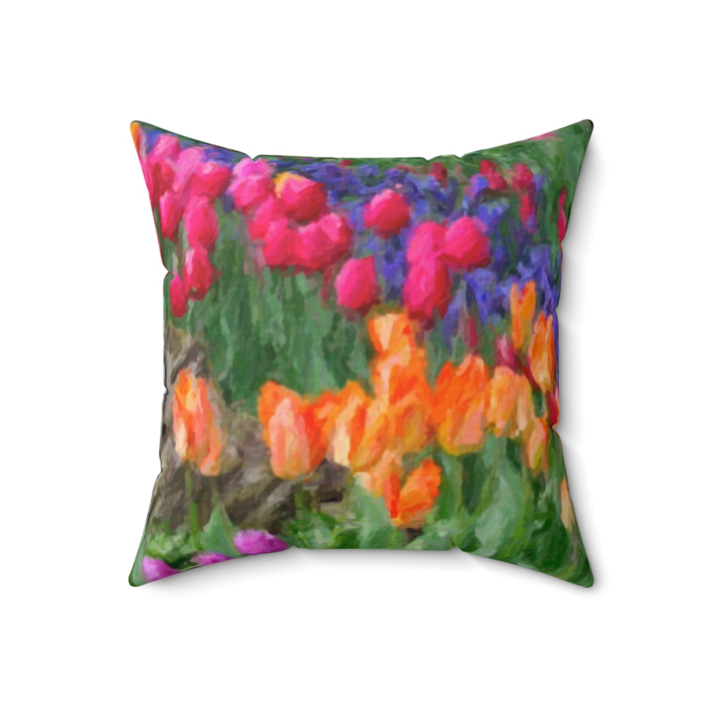 Spun Polyester Square Pillow ...Skagit Valley Tulips ... Skagit Valley, Washington ... Family Archives ... Original Works ... Circa 1980's ...