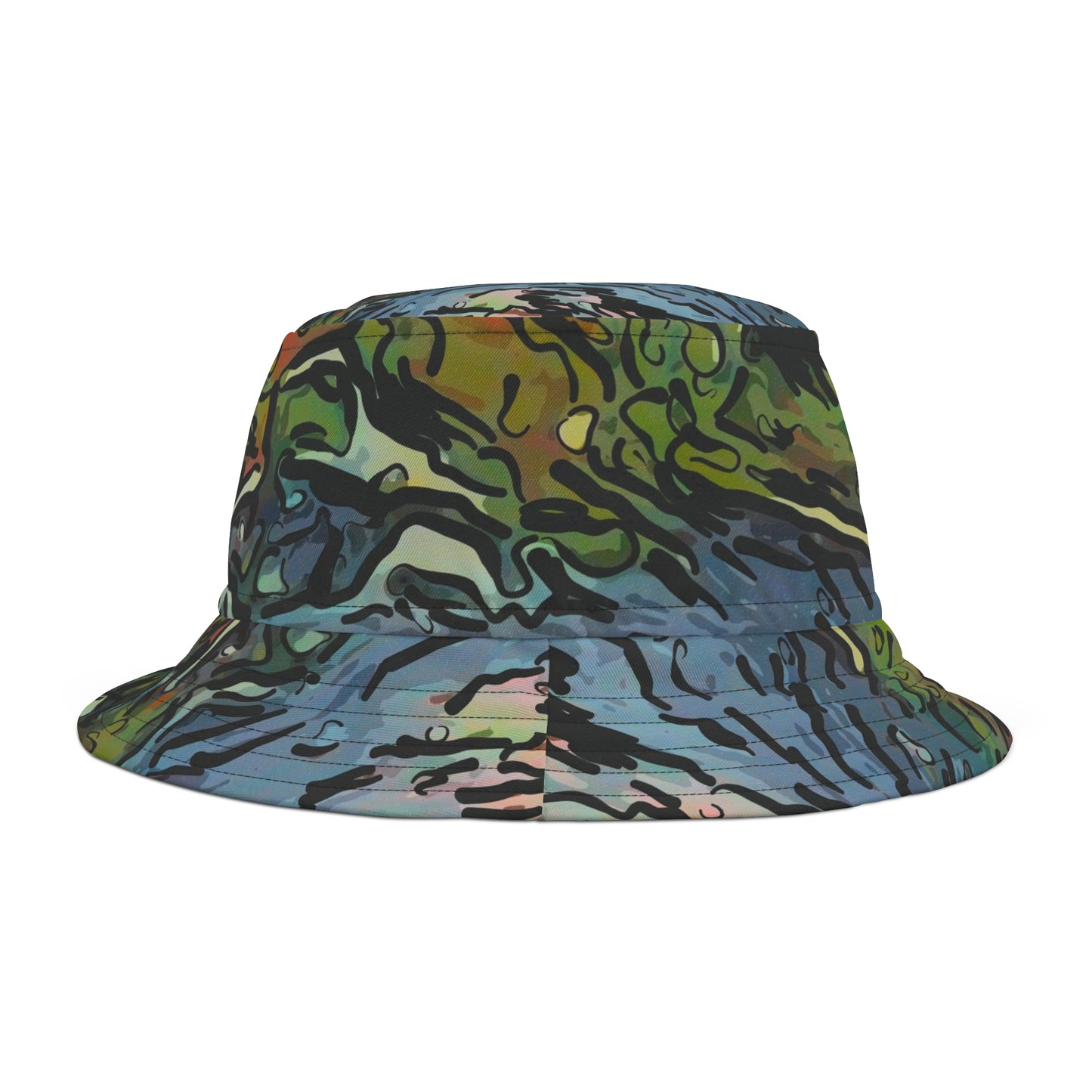 Bucket Hat (AOP) ... A Very Colorful Winter Abstract ... "Mountain Cabin & Vehicle On-A-Snowy-January 2024 Evening" ... Original Works ...