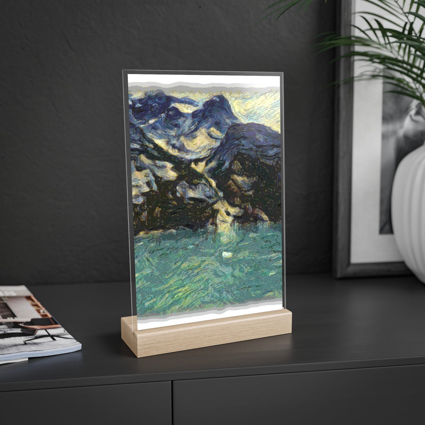 Acrylic Sign with Wooden Stand ... Tracy Arm Fjord ... South Of Skagway, Alaska ... Summer: June 2024 ... Original Works ...